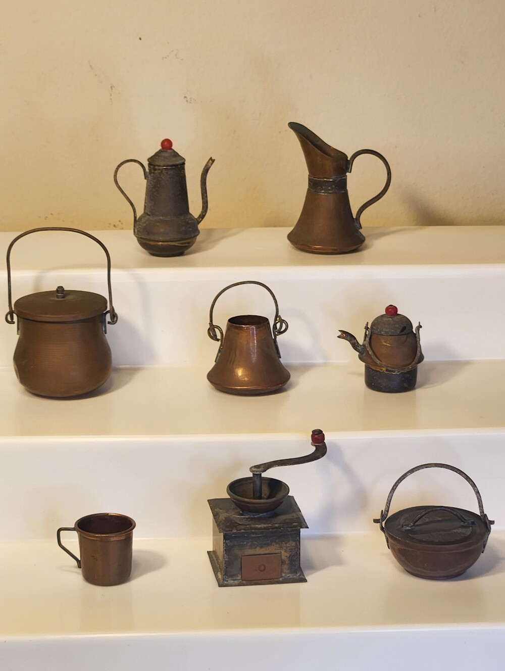 Vintage Copper And Brass Miniature  Cookware  set of 8 Japan
